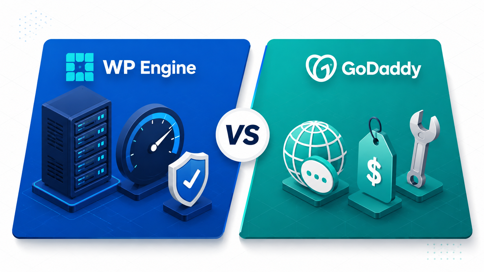 WP Engine vs GoDaddy WordPress hosting comparison showing both brands side by side with performance and pricing indicators